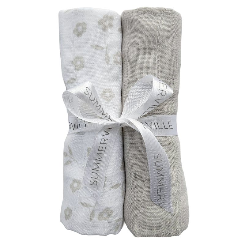 Summerville Organic Muslin Gulpekluter, 2-pk, Petal + Silver grey 