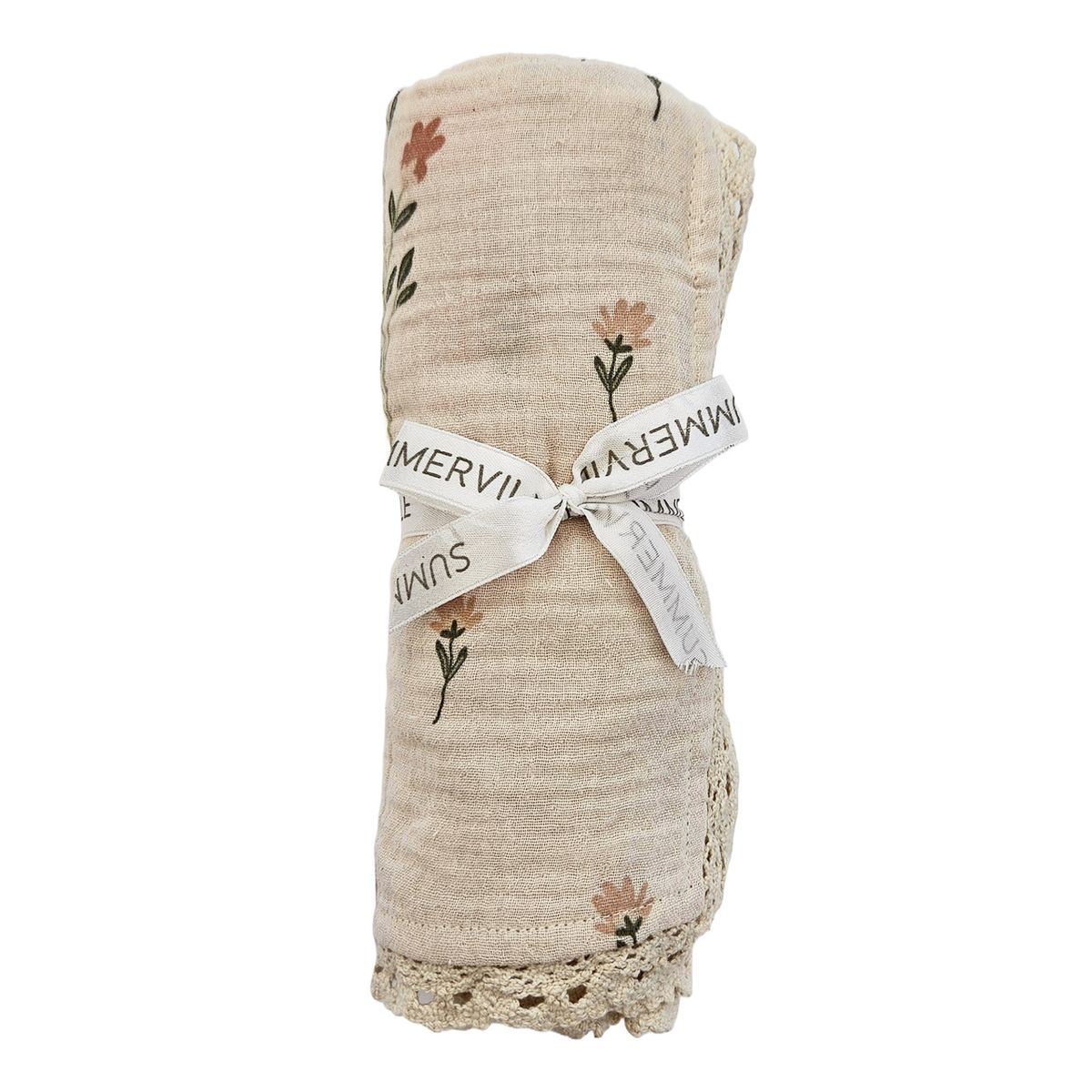 Summerville Organic Crinkle muslin teppe/klut med blondekant