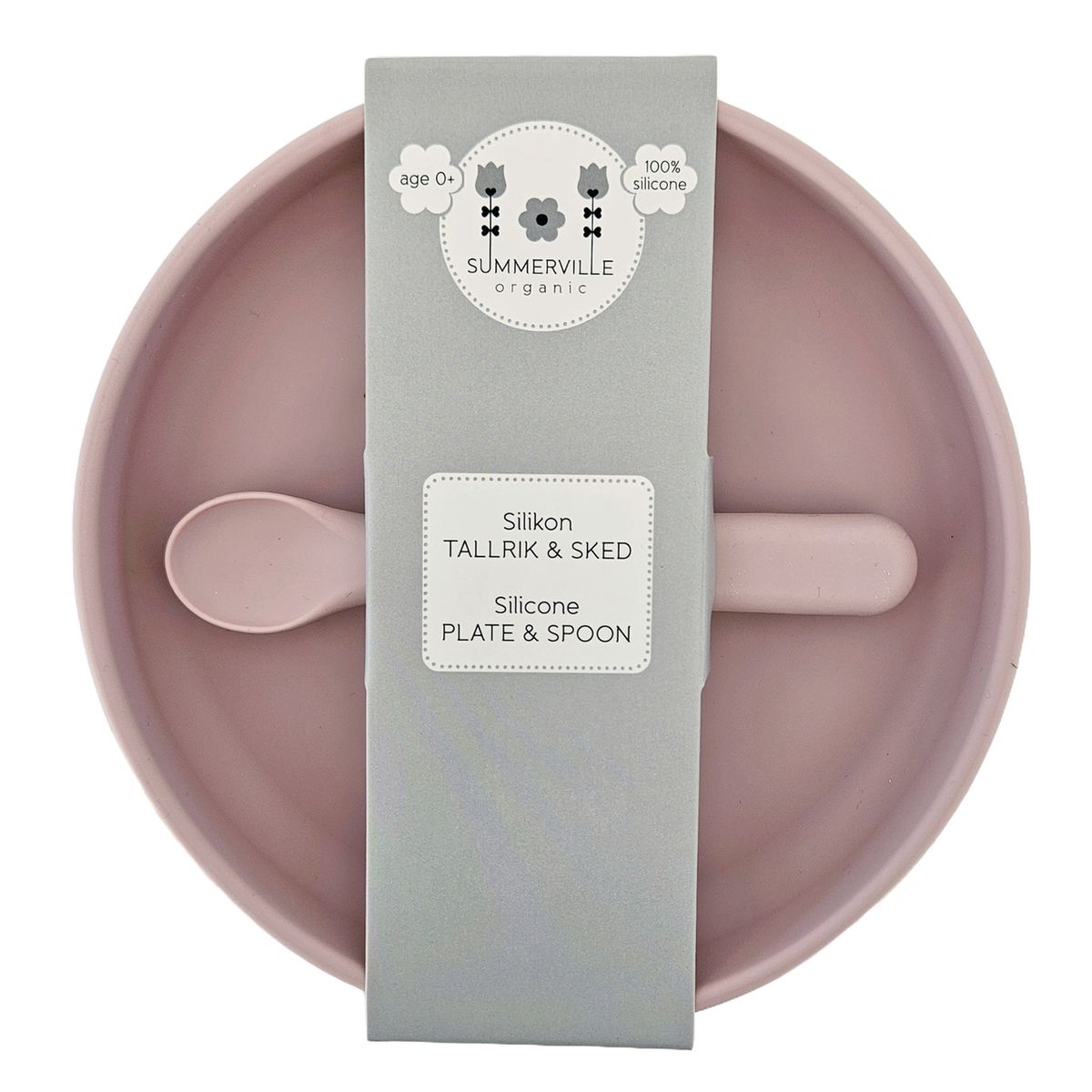 Summerville Organic Tallerken og skje i silikon, pale mauve