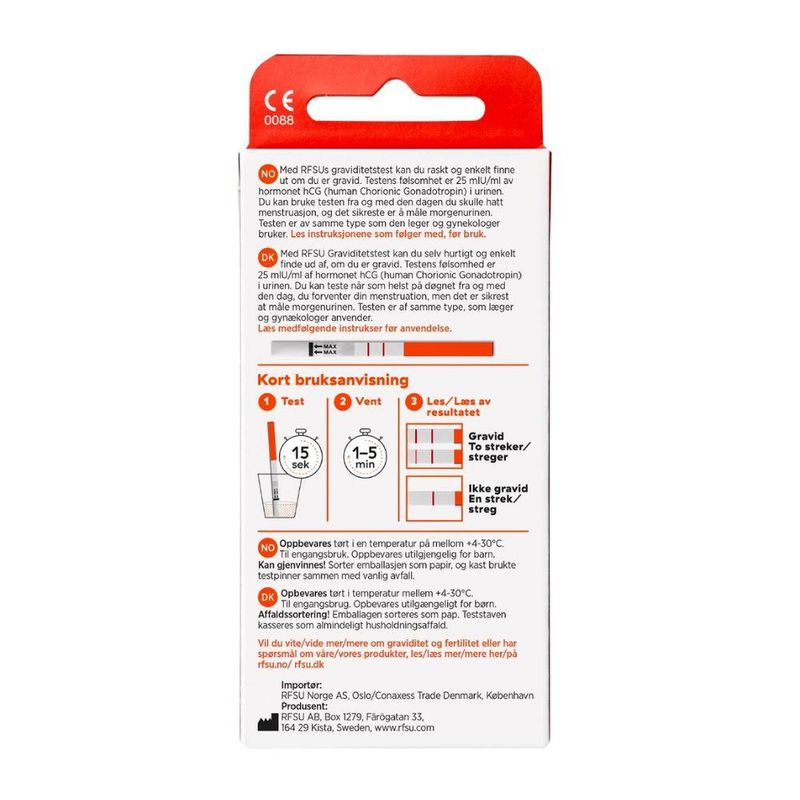 Outlet - (Grunnet dato) Rfsu graviditetstest strimmel, 8pk